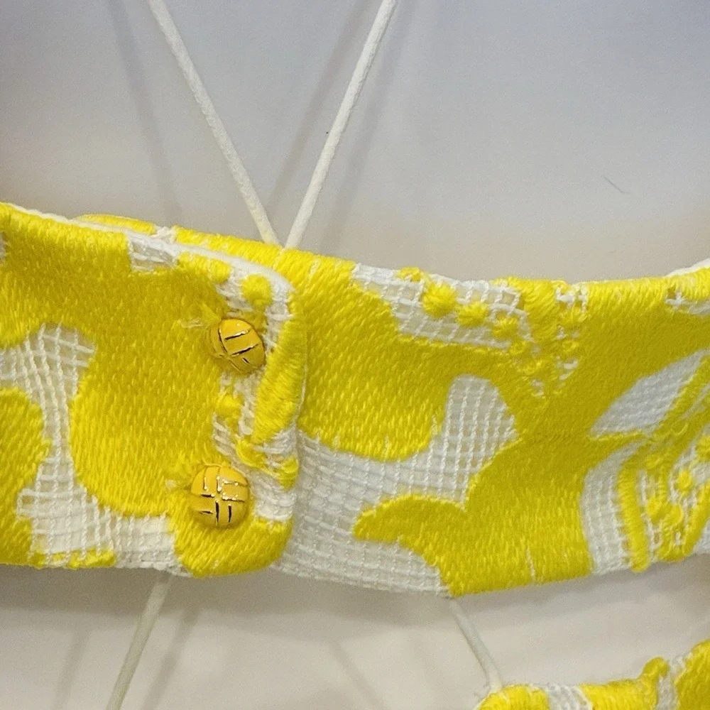 Maeve Anthropologie Lace Babydoll Strappy Backless Mini Dress Size 10 Yellow - Picture 8 of 16